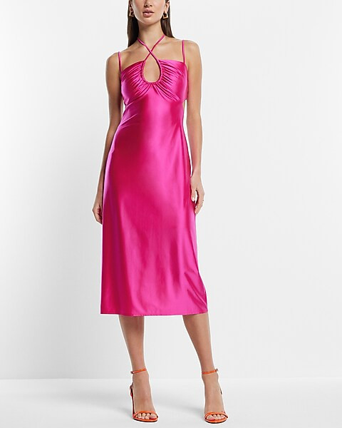 Satin Strappy Halter Neck Midi Dress | Express
