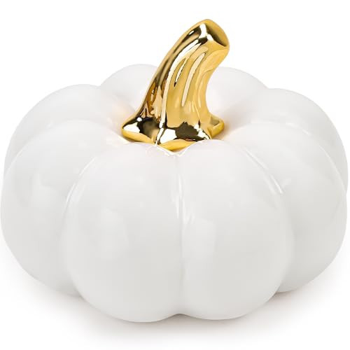 Meiwlong 4 Inch Ceramic Pumpkin Decor Artificial Pumpkin for Halloween Thanksgiving Fall Harvest Farmhouse Table Centerpiece, Mantel & Shelf Decor - White | Amazon (US)