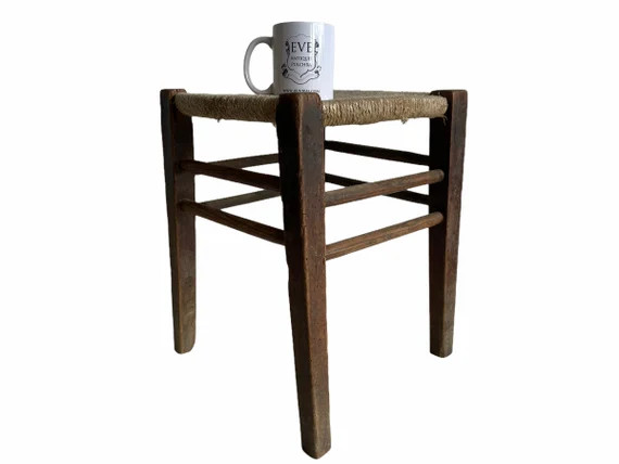 Vintage French Wooden Brown Natural Wood Woven String Stool Chair Stand Display Rest Plinth Seati... | Etsy (US)