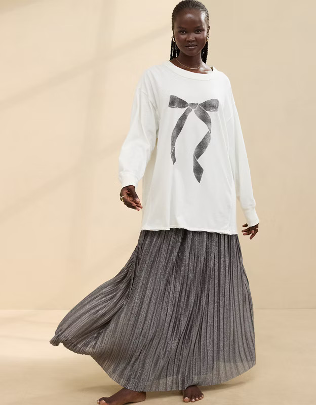 Aerie Cozy Long Sleeve Oversized Graphic Boyfriend T-Shirt | Aerie
