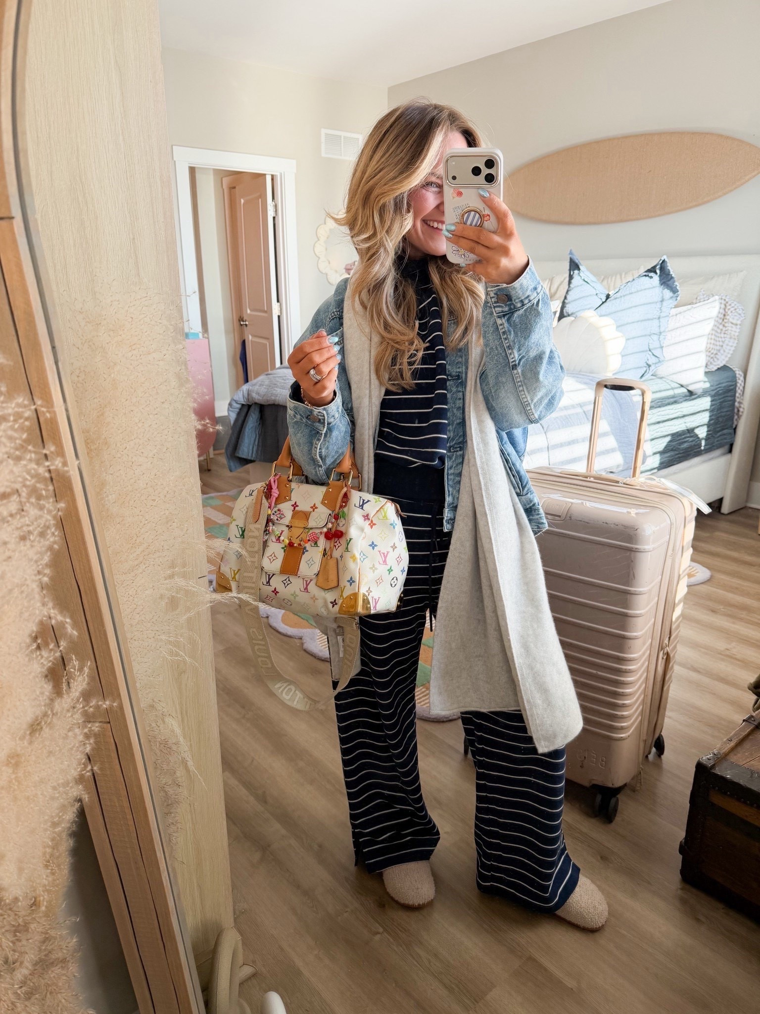 women’s fashion, trendy outfit, loft fashion, striped navy set, jean jacket outfit, cold weather outfit, ootd, women’s bags 

#LTKSeasonal #LTKootd