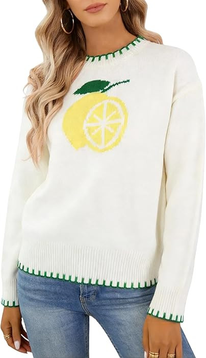 Women's Cute Sweaters Fruit Strawberry Lemon Pattern Knitted Pullover Tops 2026 Y2k Trendy Fall W... | Amazon (US)