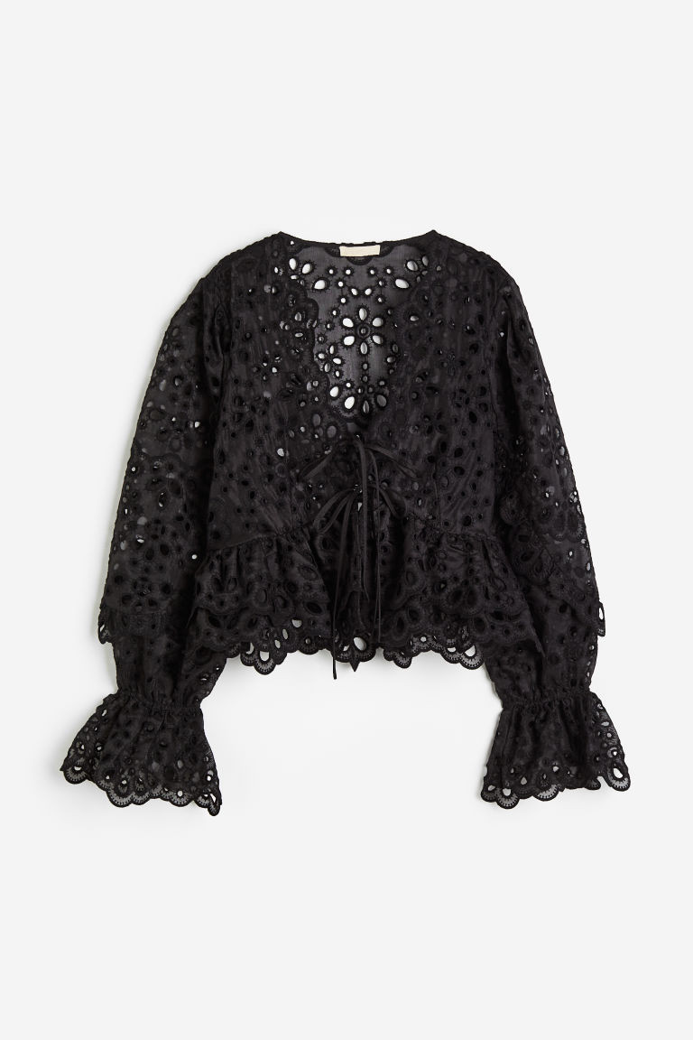 H & M - Eyelet Embroidered Blouse - Black | H&M (US + CA)