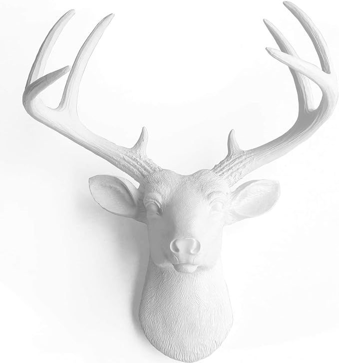 WallCharmers 14 Inch Mini White Faux Deer Head - Faux Taxidermy Animal Head Wall Decor - Handmade... | Amazon (US)