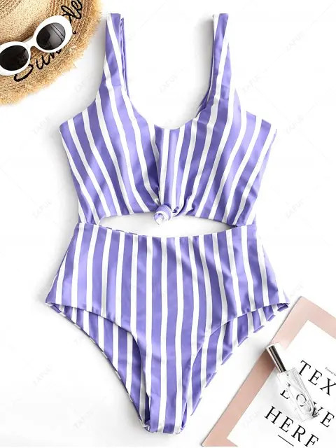 ZAFUL Striped Knotted Monokini Swimsuit - Multi-a S | ZAFUL (Global)
