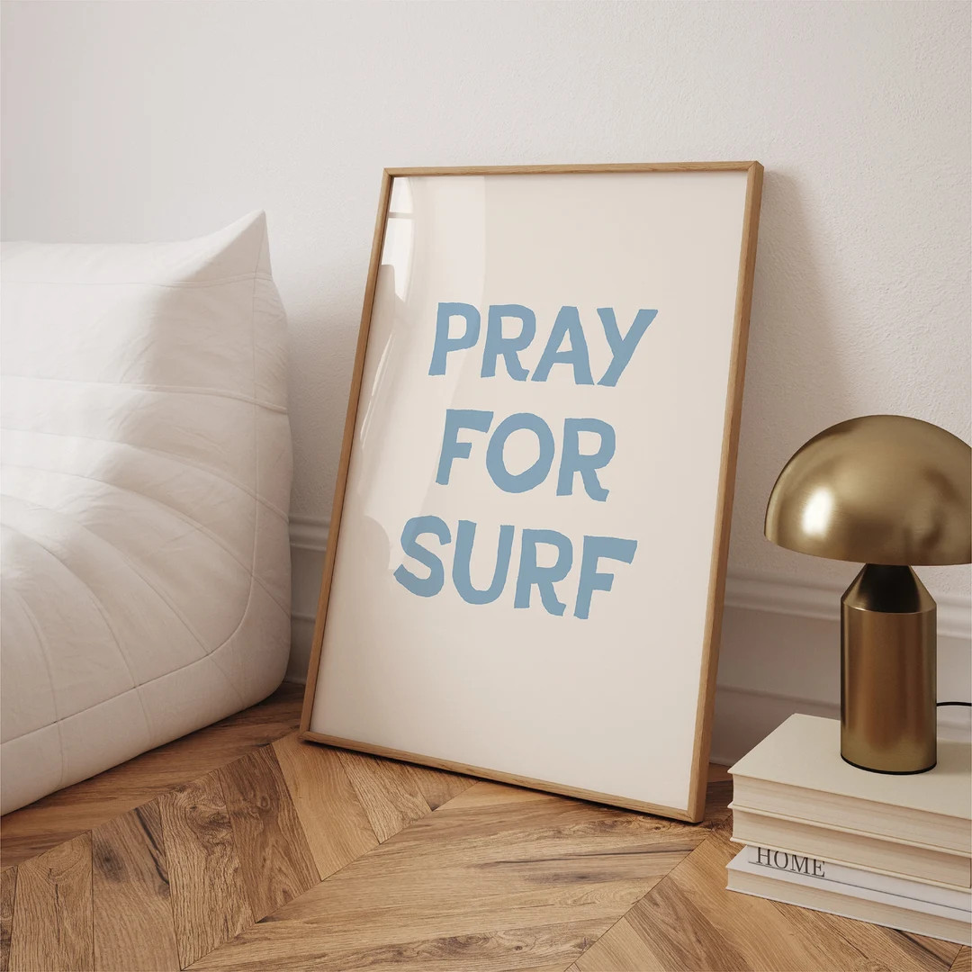 Pray for Surf Print Coastal Granddaughter Aesthetic Blue Wall Art, Digital Download, Minimal Retr... | Etsy (US)
