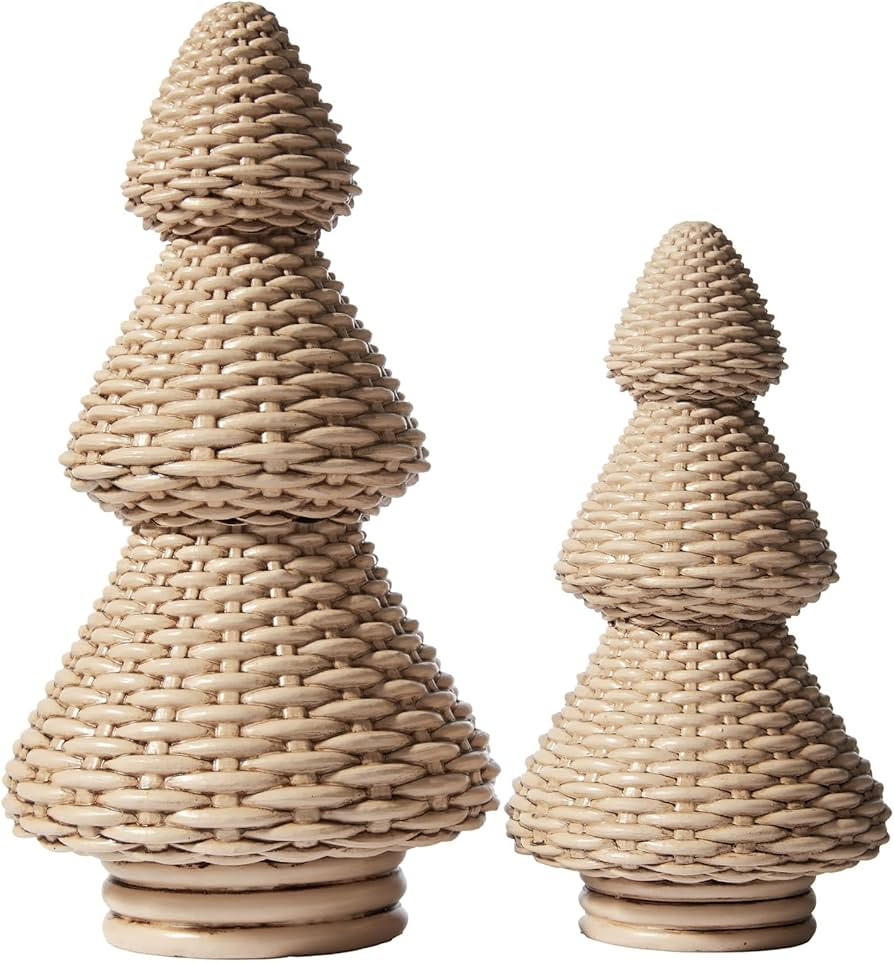 DN DECONATION Brown Christmas Tree Figurines, Natural Rattan Style Tabletop Christmas Decor, Set ... | Amazon (CA)