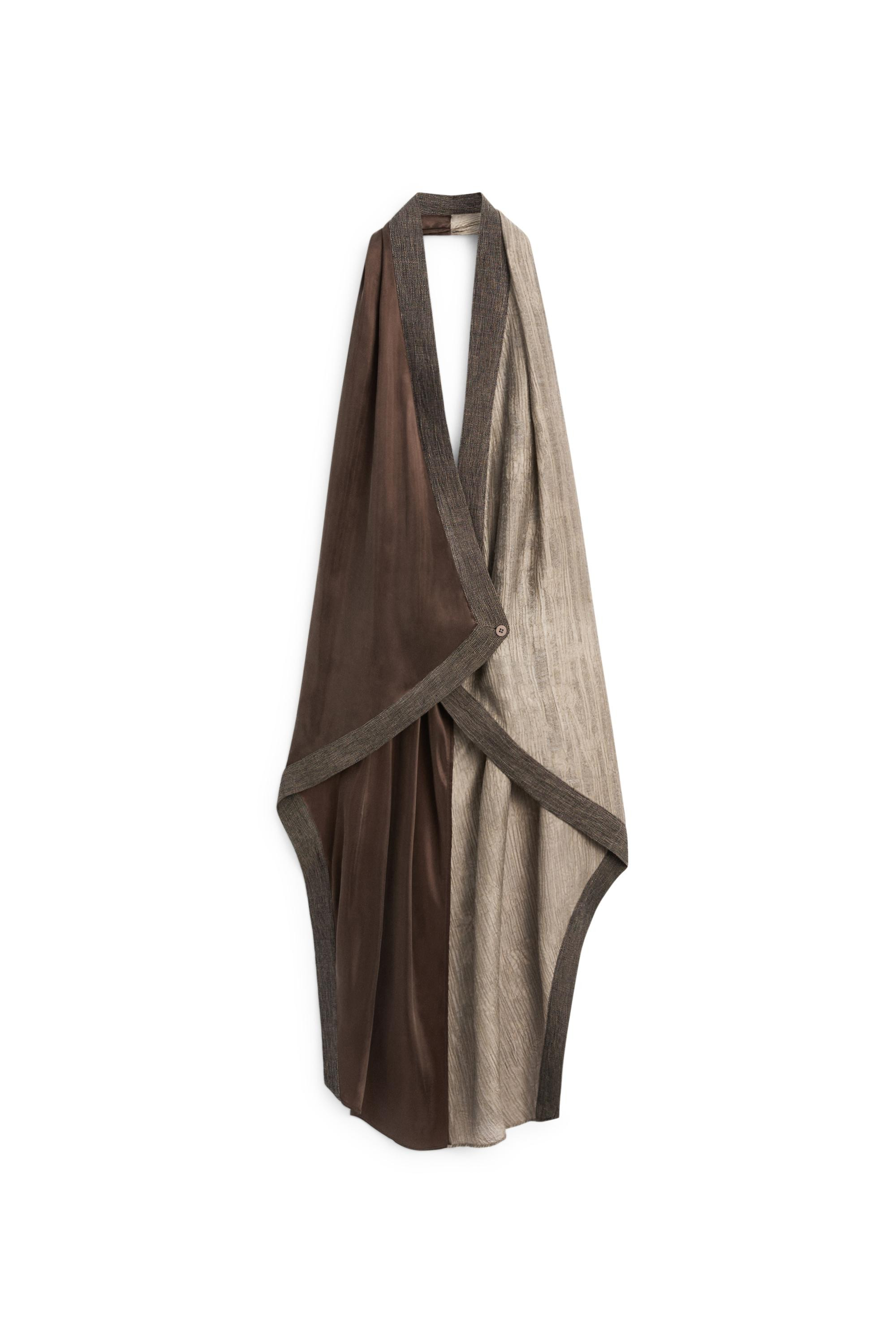 Flowing wrap top with mixed fabric detail - BROWN | Massimo Dutti UK