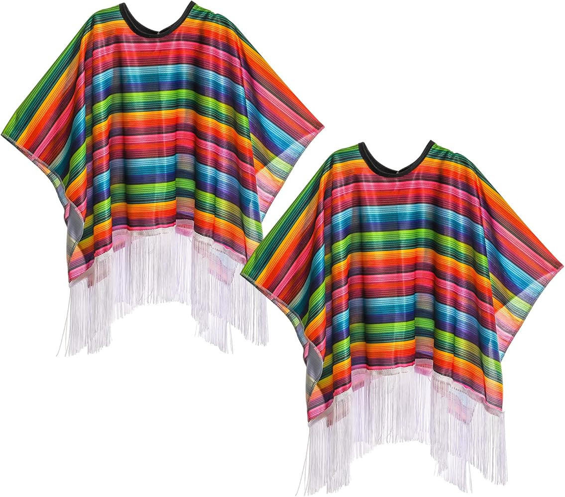 Frcctre 2 Pack Kids Mexican Serape Poncho, Colorful Cinco De Mayo Serape Poncho Mexican Theme Par... | Amazon (US)