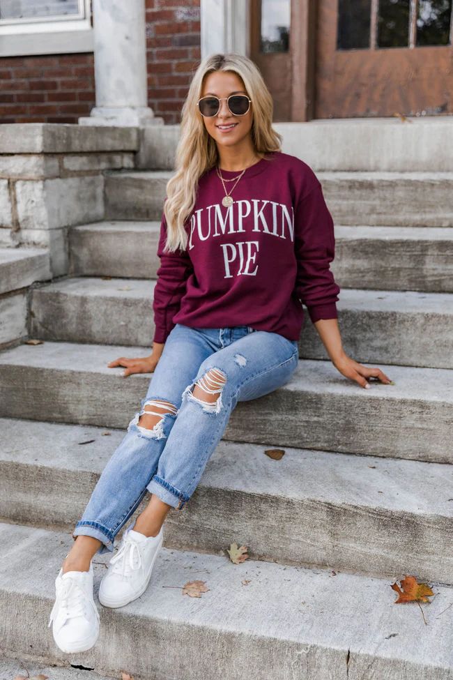 Pumpkin Pie Maroon Graphic Sweatshirt | The Pink Lily Boutique