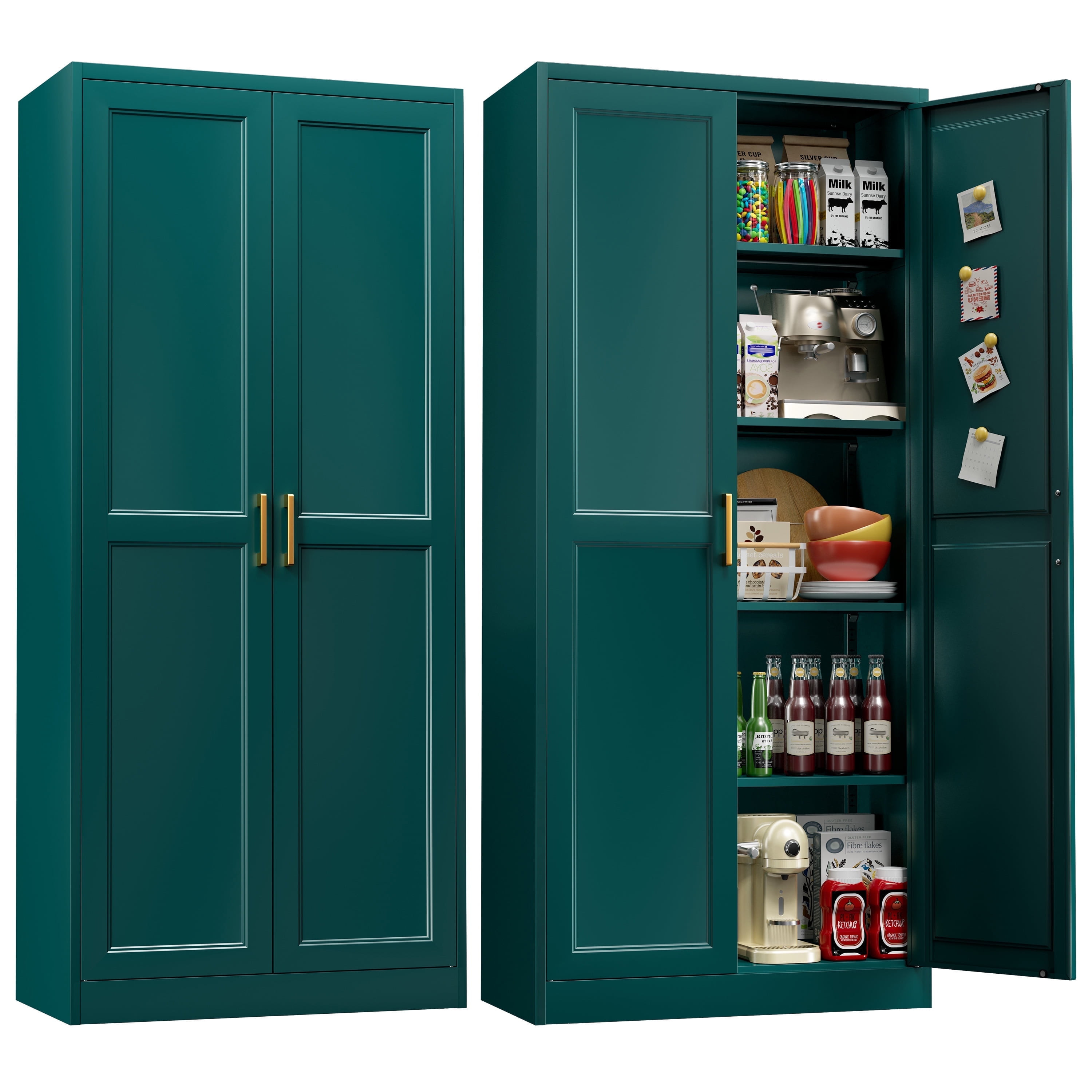 Polup 71" Tall Green Kitchen Pantry Storage Cabinets with Doors and 4 Shelves,Metal | Walmart (US)