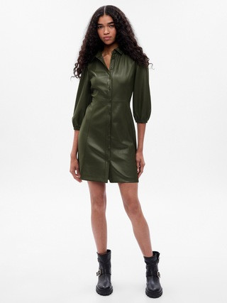 Puff Sleeve Vegan Leather Mini Dress | Gap (US)
