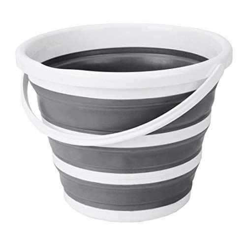 Eurow Indoor and Outdoor Collapsible Bucket with Handle, 10 Liters, 2.6 Gallons, Gray and White | Amazon (US)
