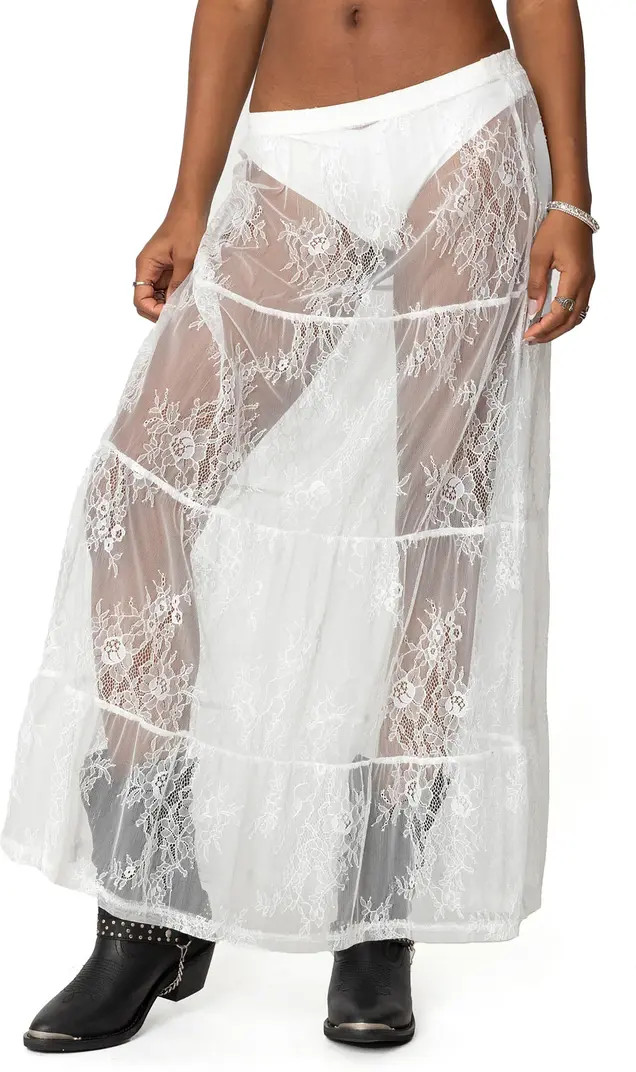 EDIKTED Tiered Sheer Lace Maxi Skirt | Nordstrom | Nordstrom