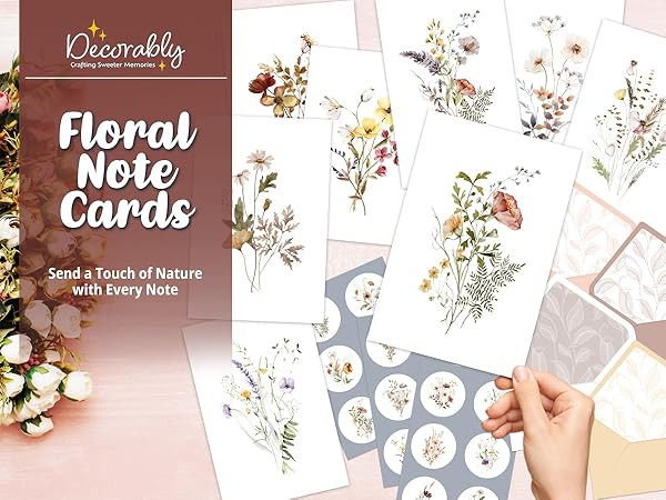 Decorably 50 Pack 4x6in Floral Blank Flower Note Cards with Envelopes and Stickers, 25 Folded Bea... | Amazon (US)