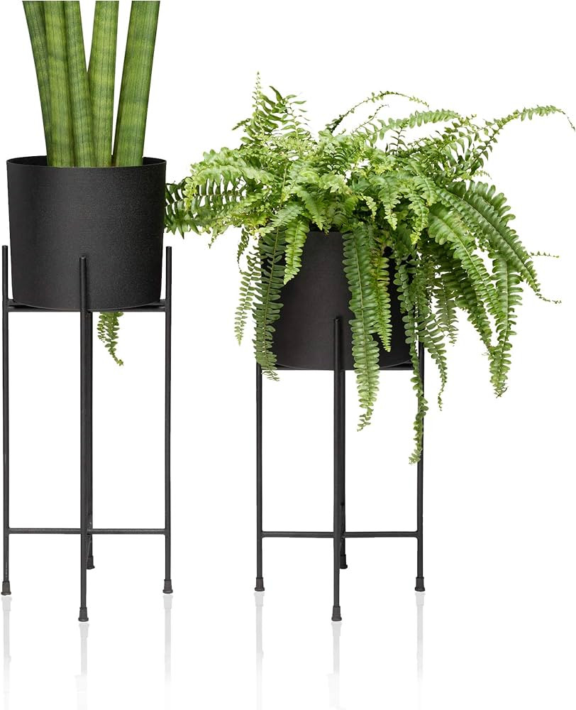 kimisty Set 2 Modern Mid Century Black Planters with Stand, 7 Inch Metal Planter Pots with Stands... | Amazon (US)