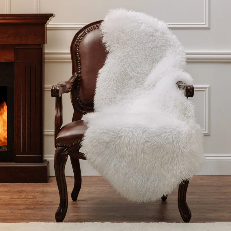 Lucille Faux Sheepskin Light Cream White Rug | Wayfair North America
