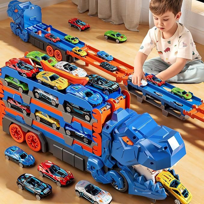 Toddler Toys Car Track Set for 3 4 5 6 Years Old Boys, Dinosaur Transporter Car Race Track with 1... | Amazon (US)