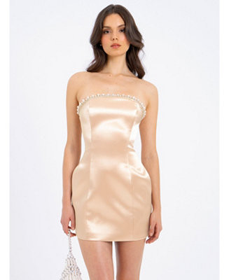 Women's Paisley Pearl Trim Gold Sleeveless Mini Dress | Macy's