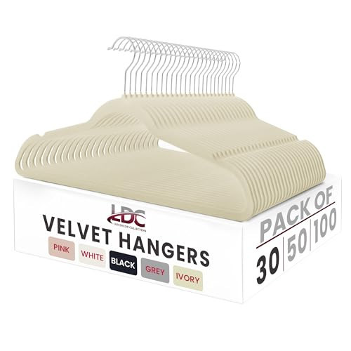 LDC Ivory Velvet Hangers 30 Pack - Premium Non-Slip Clothes Coat Pants Felt Hanger for Closet - Heavy Duty Space Saving 360° Swivel Hook Hangars - Ivory | Amazon (US)