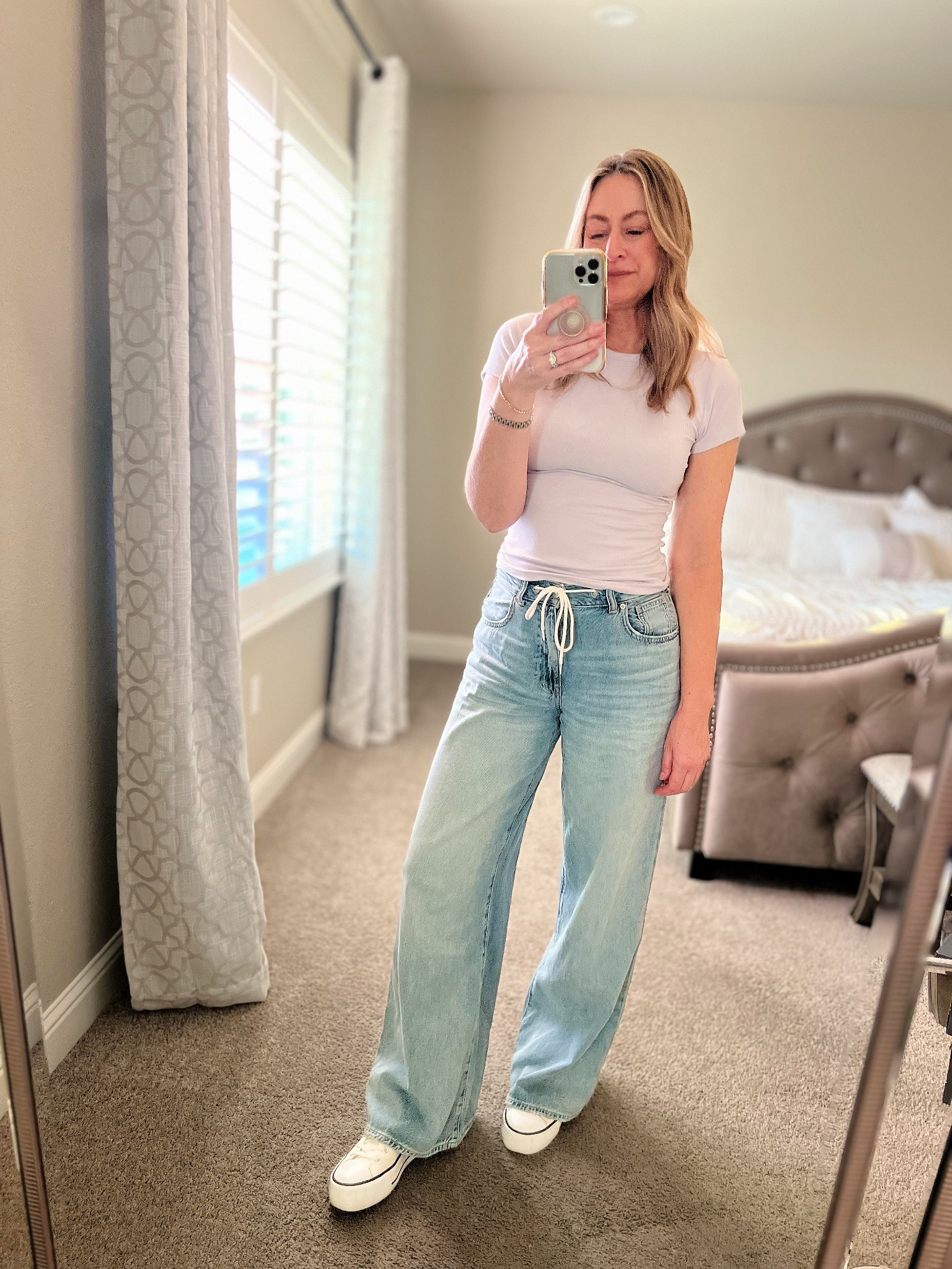 Outfit of the day 💜 run don’t walk on these slinky rib tees from Nuuds!! They are 40% off tonight with codeSLINKY4YOU at checkout 

Top: Nuuds size small
Jeans: Madewell size 27 (jeans that feel like pajamas)!! 


#outfit #whatiwore #style #fashion 

#LTKStyleTip 

#LTKSaleAlert #LTKFindsUnder100