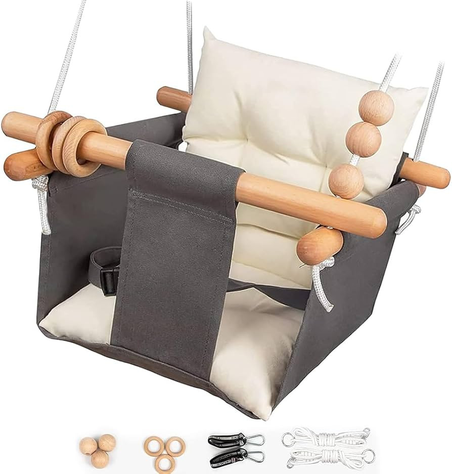 Baby Swing Outdoor Indoor Toddler Swing Seat with Safety Belt, Canvas Hanging Swings Outside Tree... | Amazon (US)