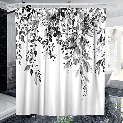 Torleral Black and White Shower Curtains,Watercolor with Floral on White Background Fabric Shower... | Amazon (US)