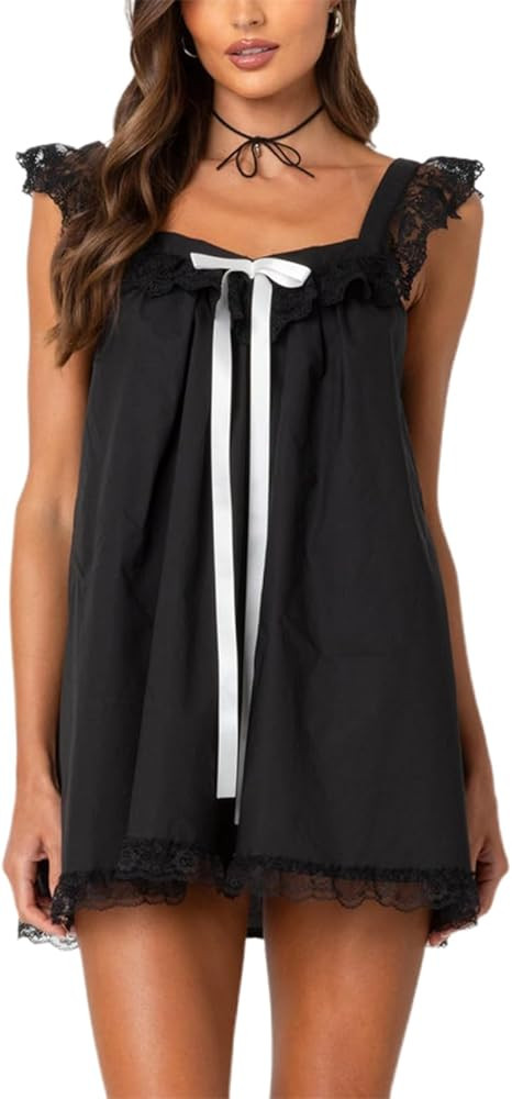 Women's Cute Shift Mini Dress Lace Trim Sleeveless Y2k Flowy Babydoll Dresses Summer Casual Trend... | Amazon (US)
