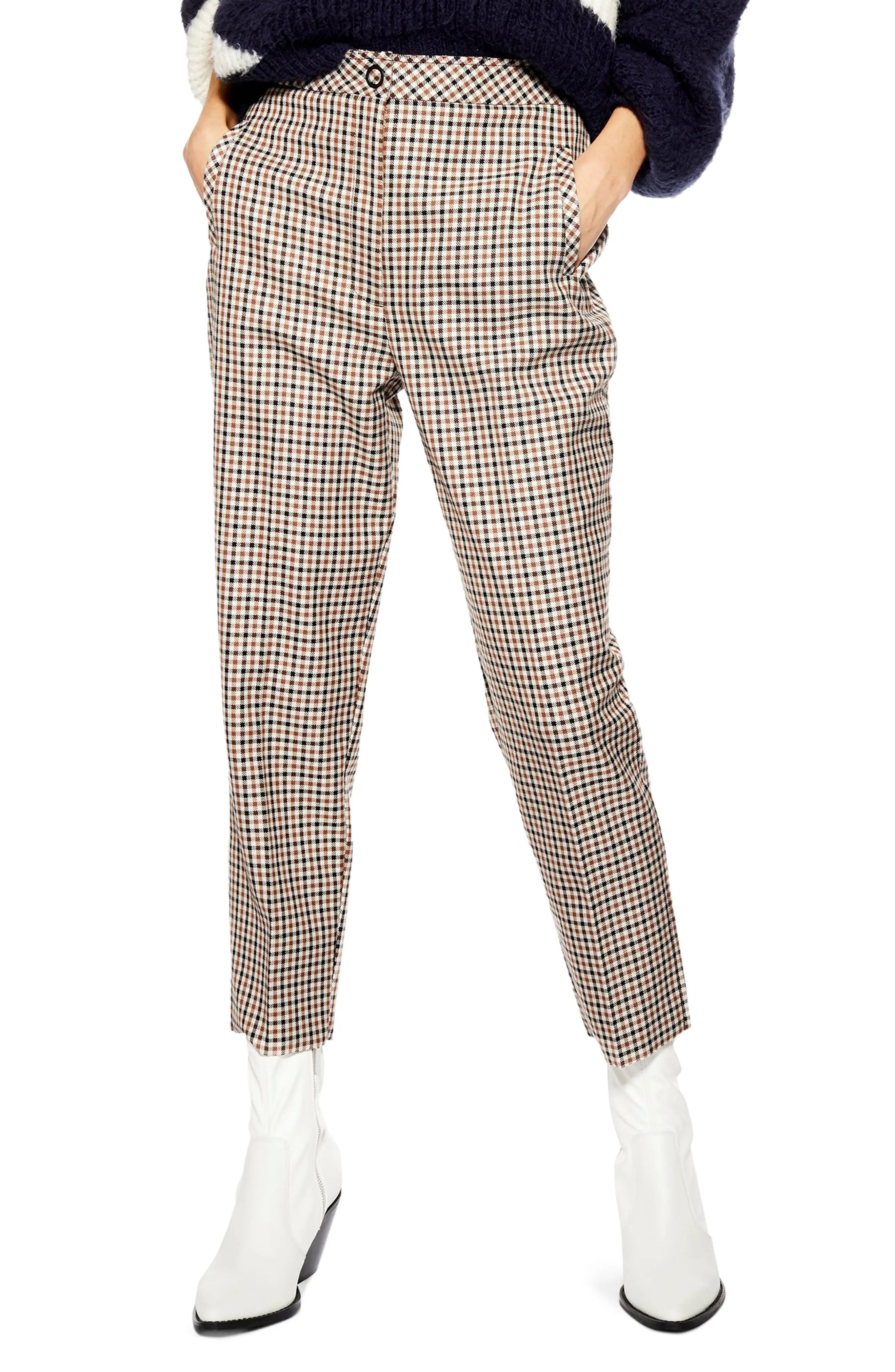 Women's Topshop Bonded Check Tapered Trousers | Nordstrom
