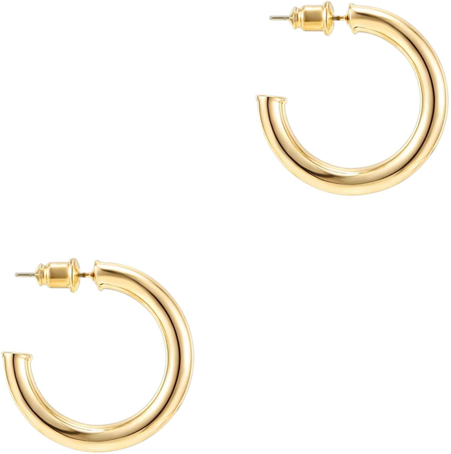 PAVOI 14K Gold Plated Hoop Earrings For Women | 3.5mm Thick Infinity Gold Hoops Women Earrings | ... | Amazon (US)