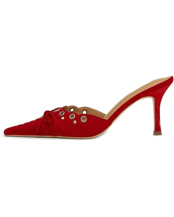 GERULATA Studded Heeled Mules for Women Suede Slip On Bow Tie Pumps Shoes Backless Stiletto Heels... | Amazon (US)
