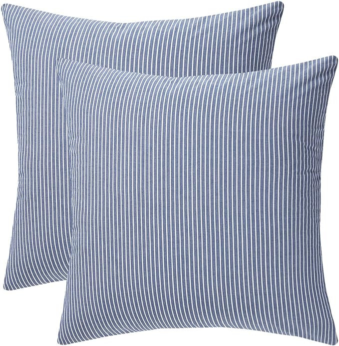 Wake In Cloud - Pack of 2 Pillow Cases, 100% Washed Cotton Pillowcases, White Striped Ticking Pat... | Amazon (US)