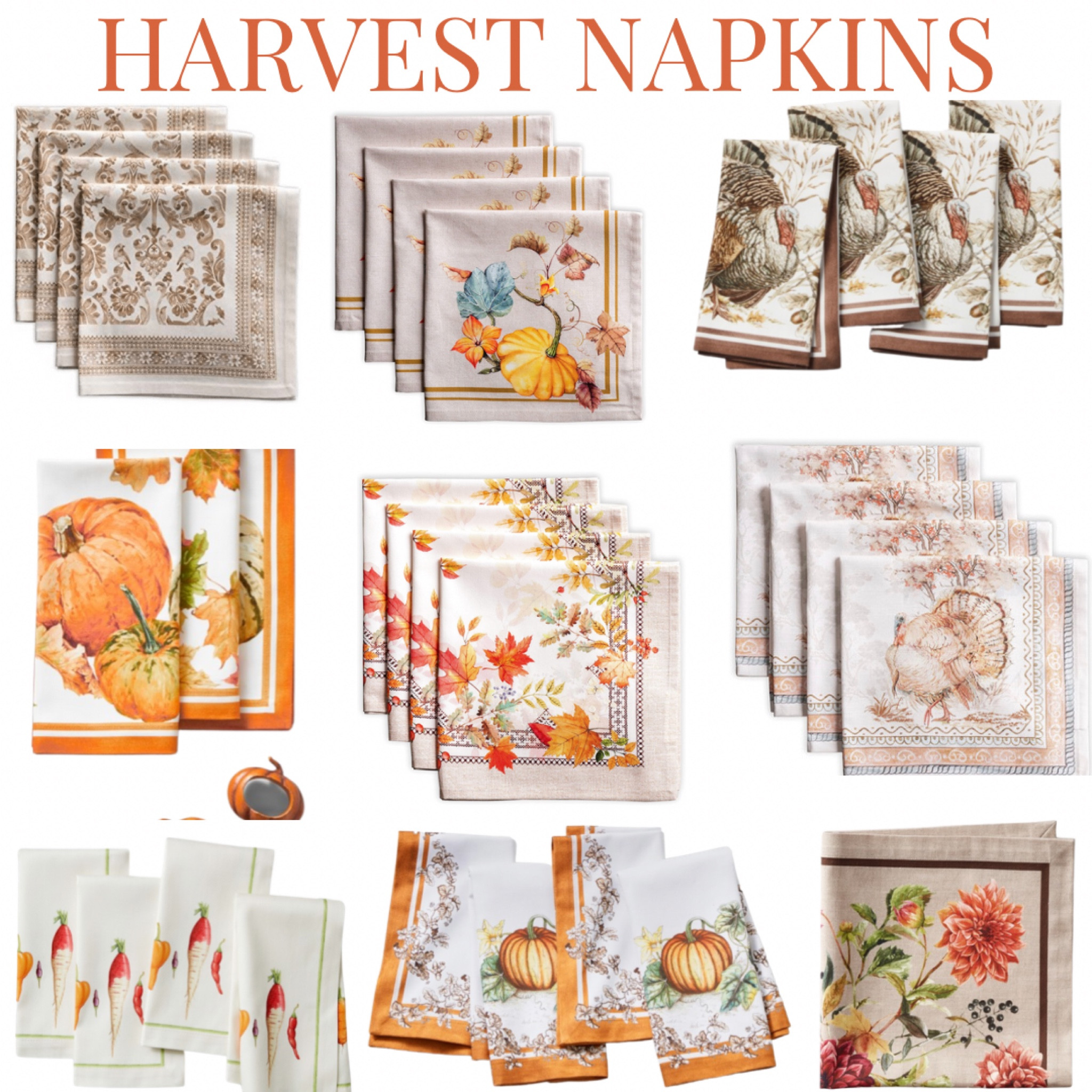 HARVEST TABLETOP 🍁
FALL NAPKINS, THANKSGIVING NAPKINS 
FALL ENTERTAINING 
HOME DECOR, TABLE SETTING


#LTKhome #LTKSeasonal #LTKstyletip
