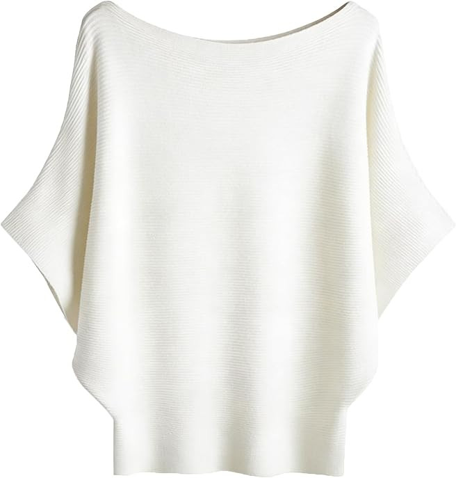 Ckikiou Soft Knitted Batwing Short Sleeve Sweater for Women Spring Fall Casual Flowy Boat Neck Do... | Amazon (US)