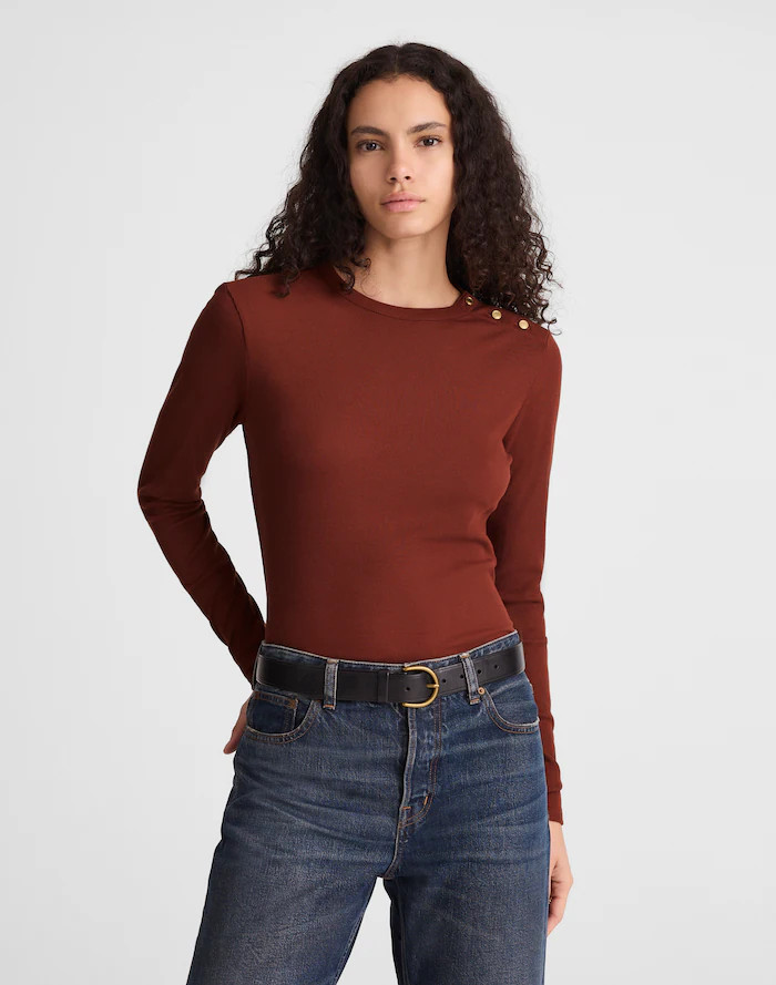 Ribbed Button Crewneck Tee | Madewell