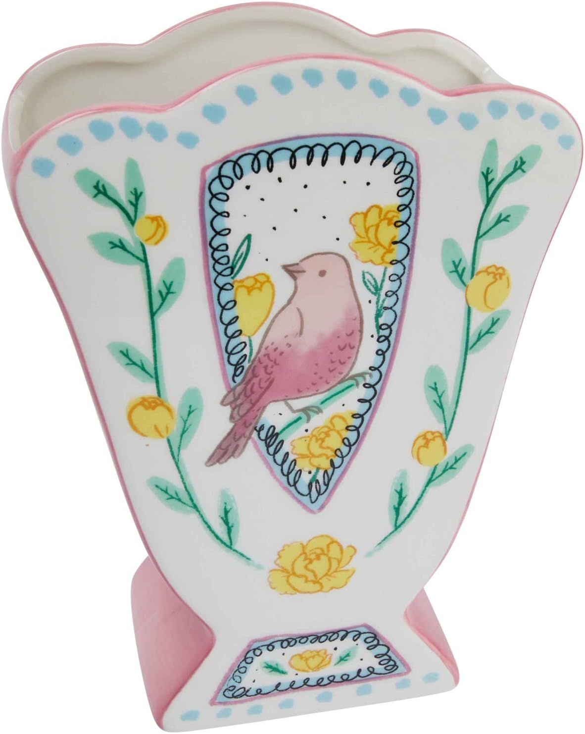 Creative Co-Op Ceramic Fan Shaped Painted Bird Design, Multicolor Vase, Multi | Amazon (US)