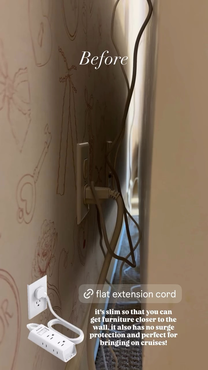 Flat extension cord! 
it's slim so that you can get furniture closer to the wall. it also has no surge protection and perfect for bringing on cruises!

#LTKhome