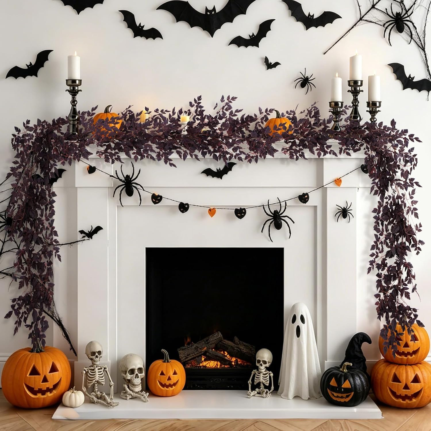 2 Pack 9 Ft Fall Garlands, Plum Cimicifuga Seeded Halloween Decor | Amazon (US)