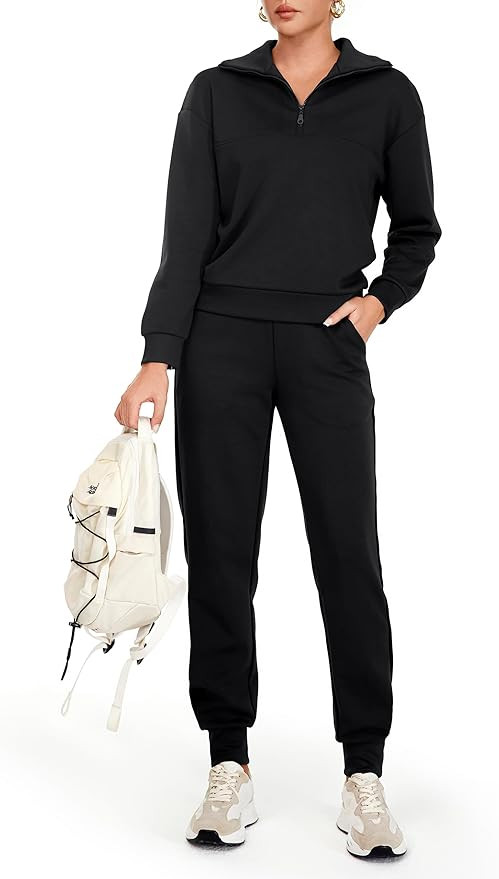 AFITNE Women's 2 Piece Outfits Sweatsuits Long Sleeve Tracksuit Casual Lapel Half Zip Sweatshirt ... | Amazon (US)