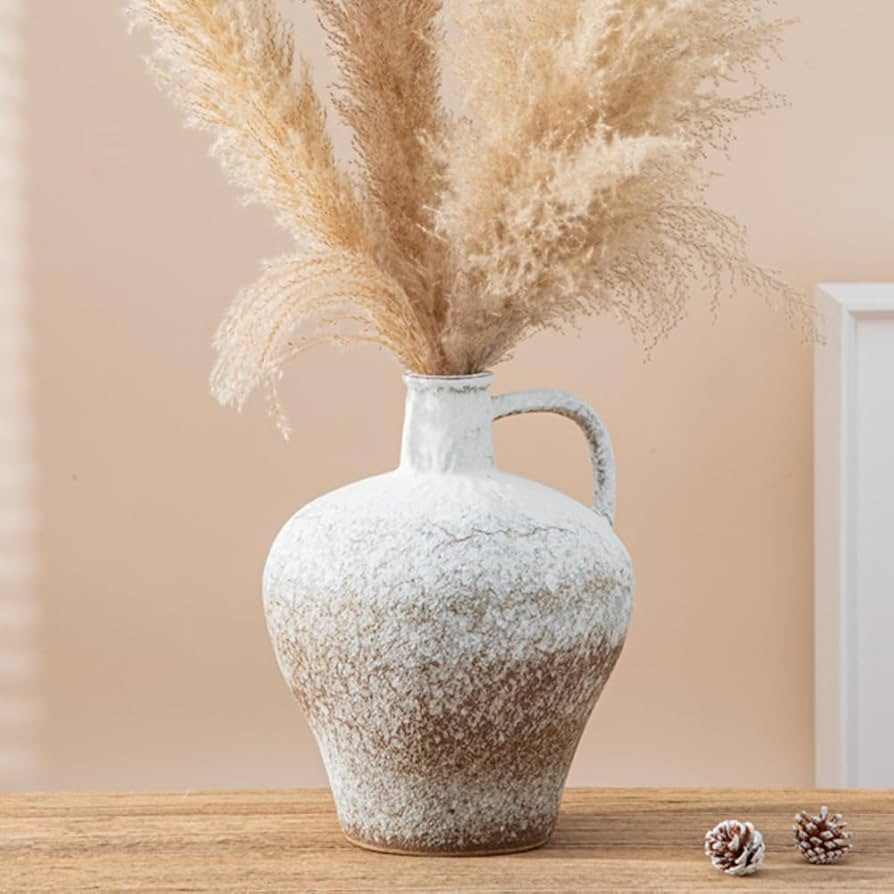 Rustic Ceramic Round Vase, Large Single Ear Double Ear Vintage Floor Standing Tall Vase Farmhouse... | Amazon (US)