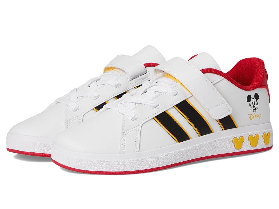 adidas Kids Disney Mickey Mouse Grand Court Shoes (Little Kid/Big Kid) Kids Shoes White/Black/Bold Gold : 4.5 Big Kid M, Rubber | Zappos