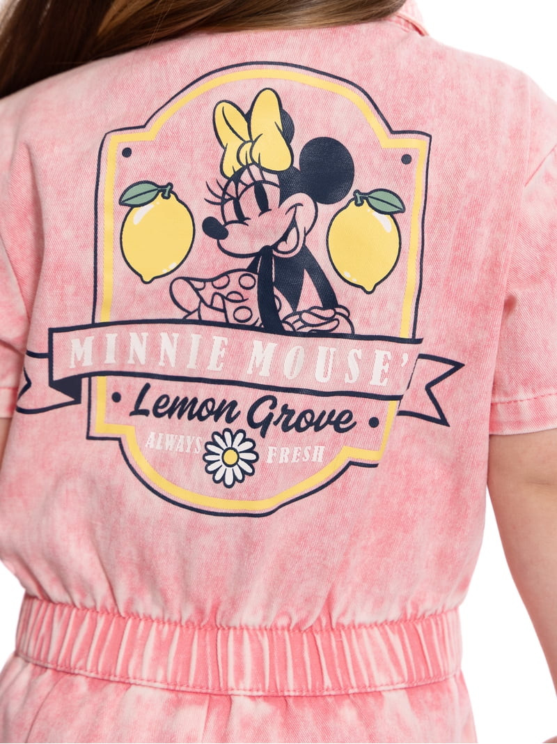 Minnie Mouse Toddler Girls Twill Romper with Short Sleeves, Sizes 12M-5T | Walmart (US)