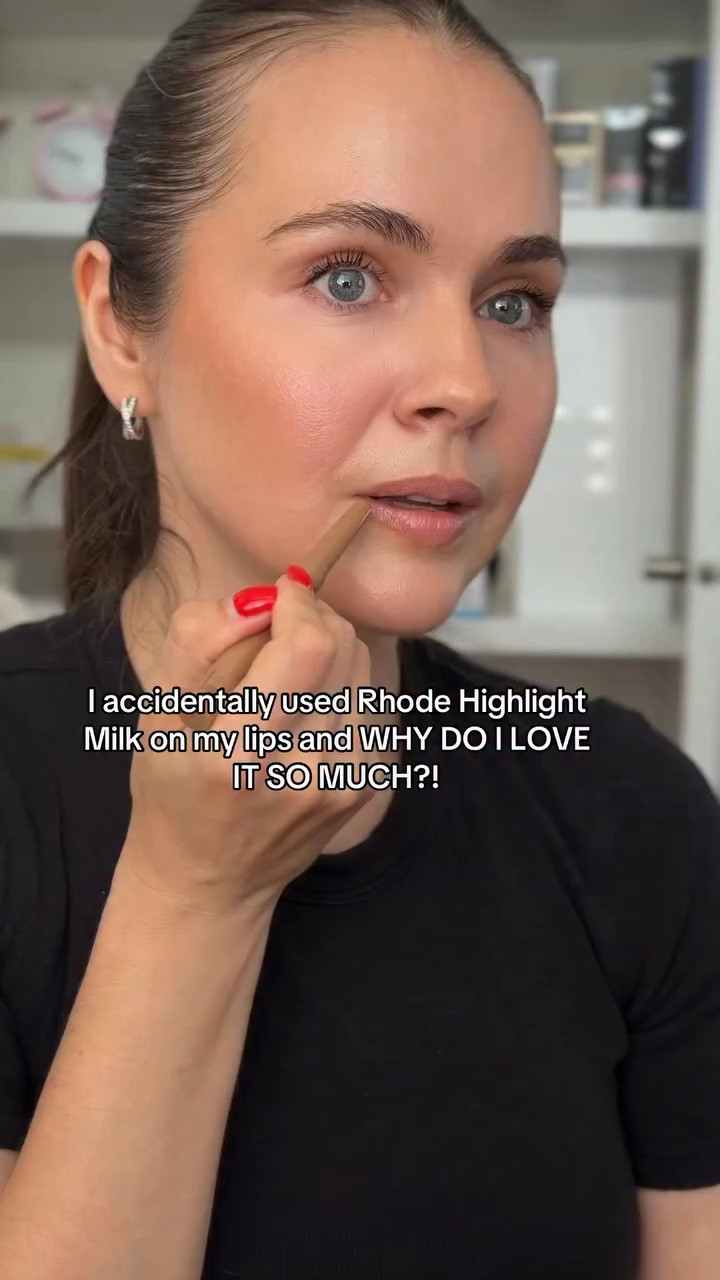 I accidentally used Rhode Highlight Milk on my lips and WHY DO I LOVE IT SO MUCH?! #rhode #rhodehighlightmilk #haileybieber