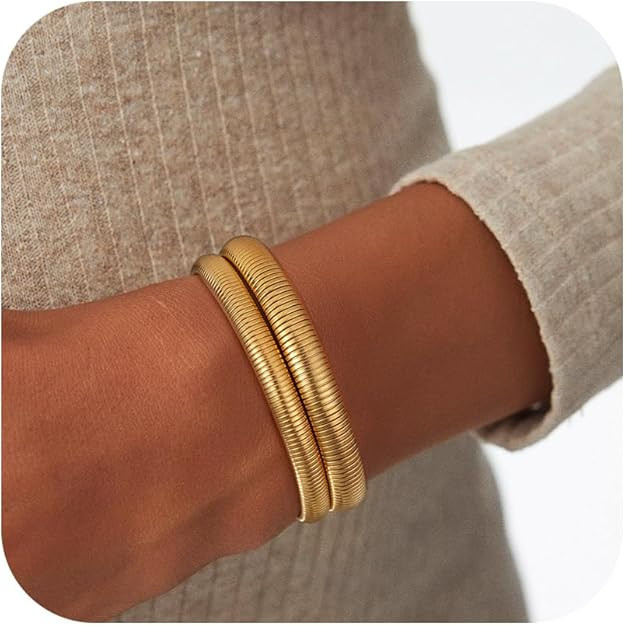 Gold Bracelet for Women - 18K Really Gold Filled Bangle Knot Bracelets Chunky Bangle Bracelets St... | Amazon (US)