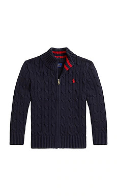 Polo Ralph Lauren Kids Cotton Cable Knit Mockneck Sweater in Navy from Revolve.com | Revolve Clothing (Global)