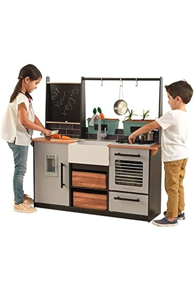 KidKraft Wooden Farm to Table Play Kitchen with EZ Kraft Assembly, Lights & Sounds, Ice Maker and 18 | Amazon (US)