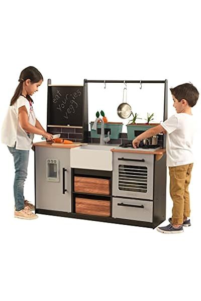 KidKraft Wooden Farm to Table Play Kitchen with EZ Kraft Assembly, Lights & Sounds, Ice Maker and 18 | Amazon (US)