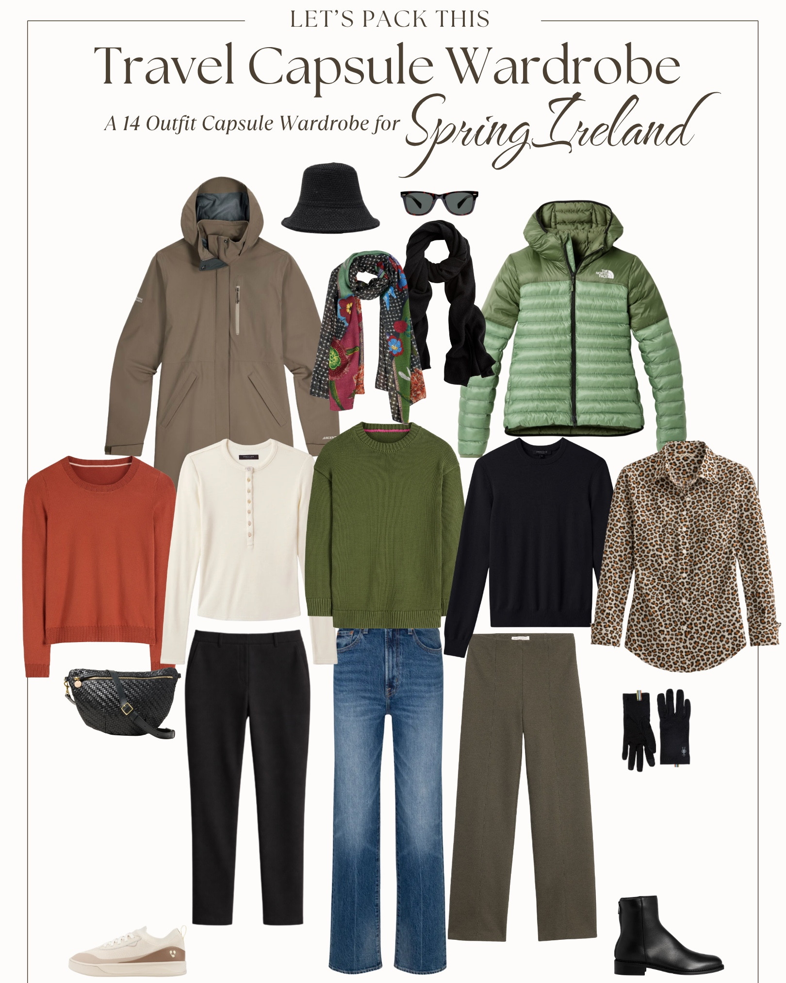 This travel capsule wardrobe was curated for Ireland in spring, with cool, damp days, frequent misty rain, and crisp evenings.

Expect daytime highs: mid-40s°F to high-50s°F.  Evenings: low-40s°F. Wind and moisture make it feel cooler, so layering is key.

This capsule focuses on warmth, weather resistance, and pieces that still feel put together—not overly outdoorsy.

Here’s your packing list for Ireland in spring:
• Waterproof raincoat
• Packable down jacket
• 3 sweaters
• 1 merino Henley
• 1 button-down (wear alone or layered)
• 2 ponte ankle pants (quick-drying + practical for rain)
• 1 straight leg denim (for warmth)
• 2 scarves
• Hat
• Waterproof sneakers + waterproof boots (worth the investment)
• Crossbody bag

Everything mixes and matches into more than 15 outfits, and the best part—it all fits in your carry-on suitcase.

Not headed to Ireland? This capsule also works for Scotland, London, Amsterdam, Copenhagen, and the Pacific Northwest in spring.


#LTKOver40 #LTKTravel