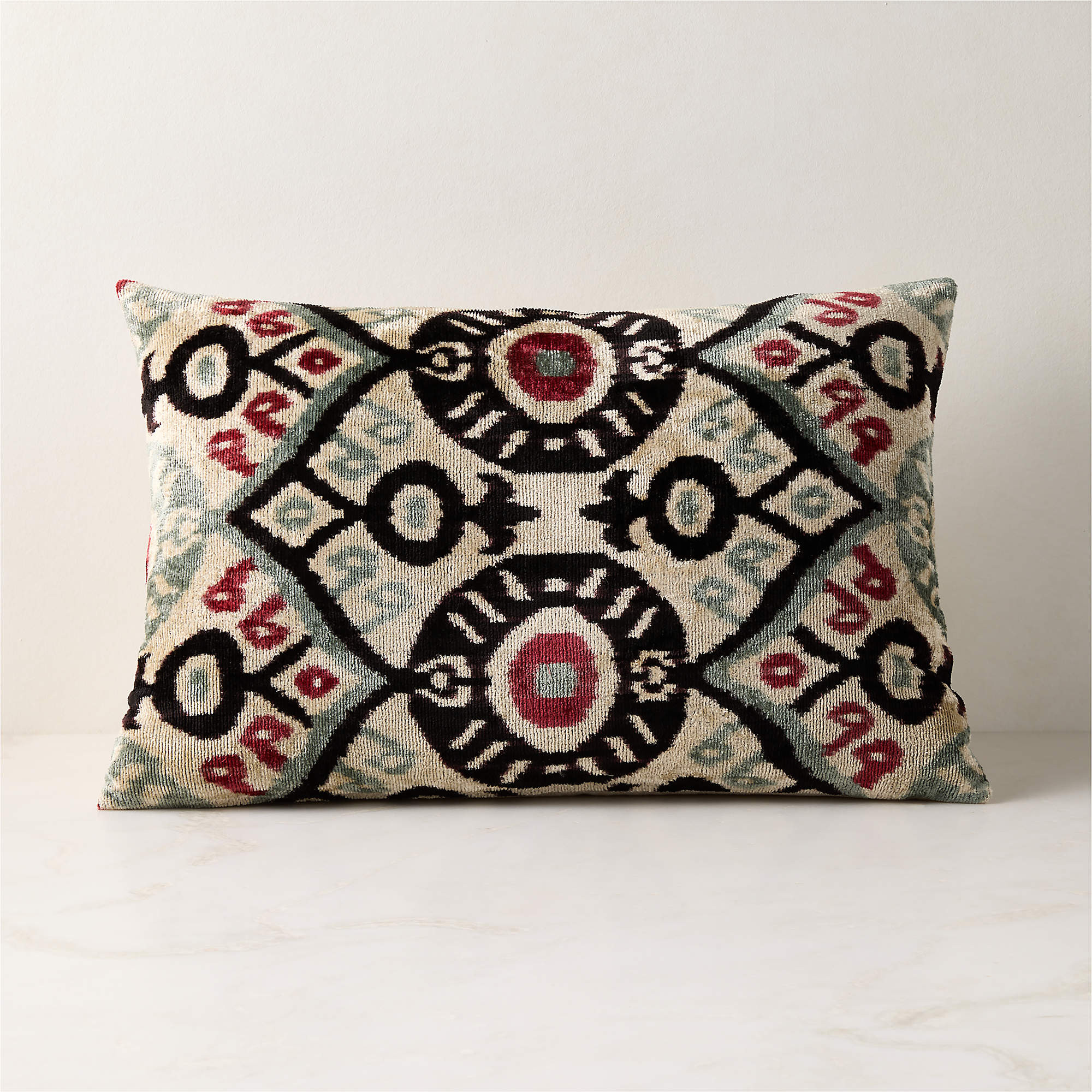 Ora Iced Blue and Black Turkish Silk Lumbar Pillow with Down-Alternative Insert 22"x15" + Reviews... | CB2