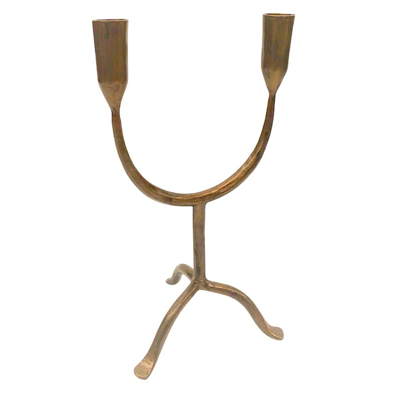 Antique Brass Double Taper Candle Holder, 12" | At Home